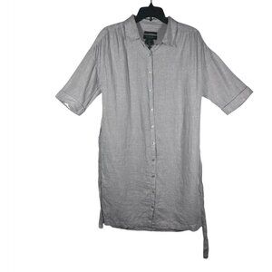 Tahari Womens 100% Linen Shirt Dress Women's Small Gray With Tie Waist‎